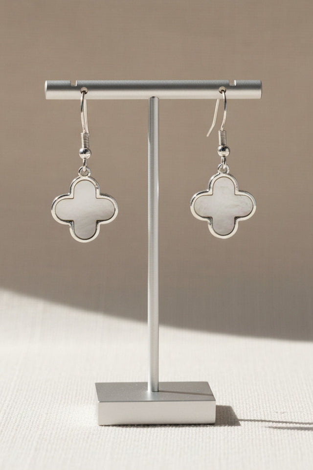 Silver-Tone Mother-of-Pearl Clover Drop Earrings