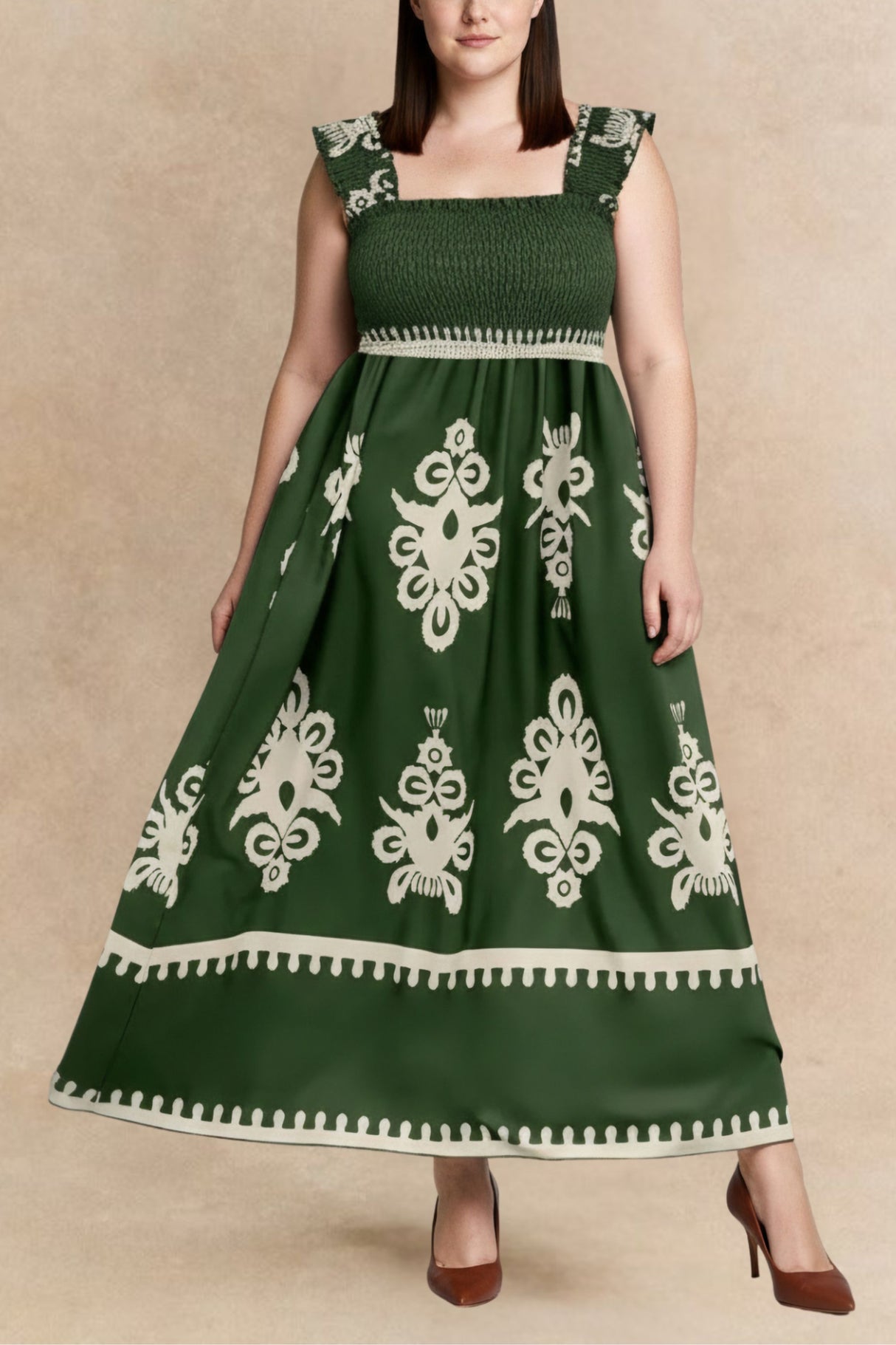 Larissa Smocked Printed Wide Strap Maxi Dress