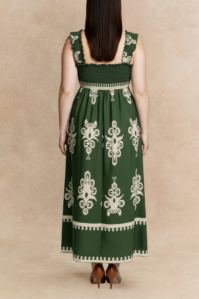 Larissa Robe Longue Smockée Motifs 