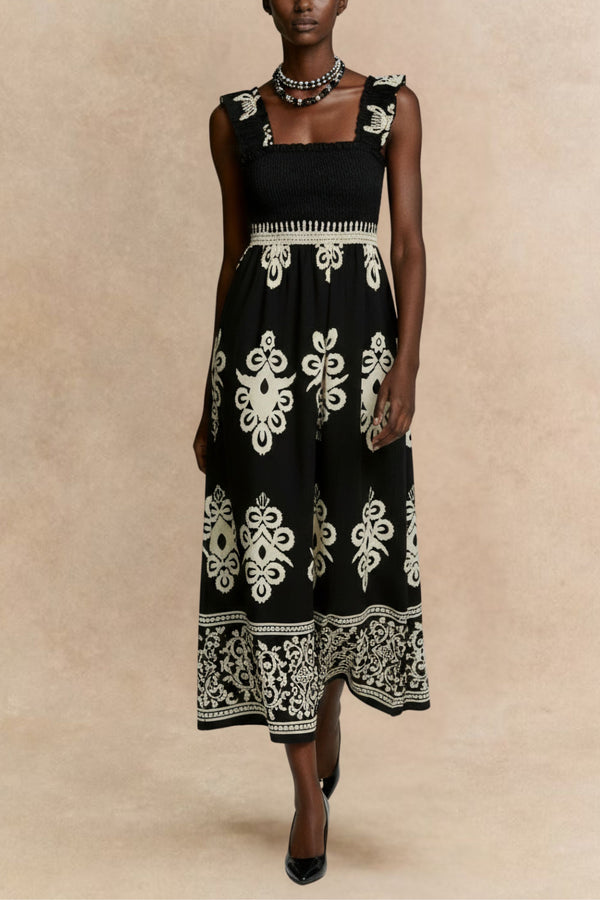 Larissa Robe Longue Smockée Motifs 
