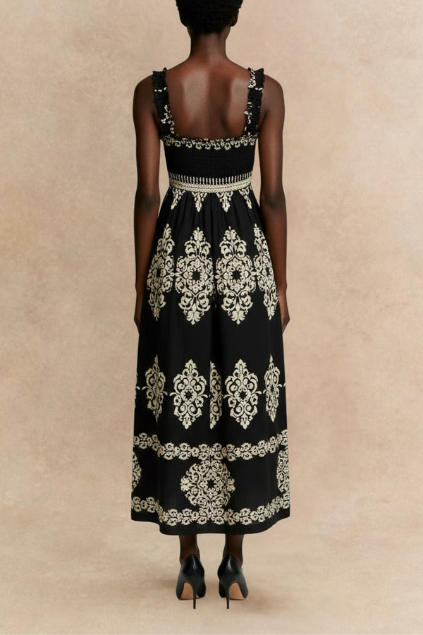 Larissa Robe Longue Smockée Motifs 