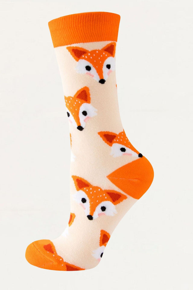 Socks Orange Fox Motif Orange