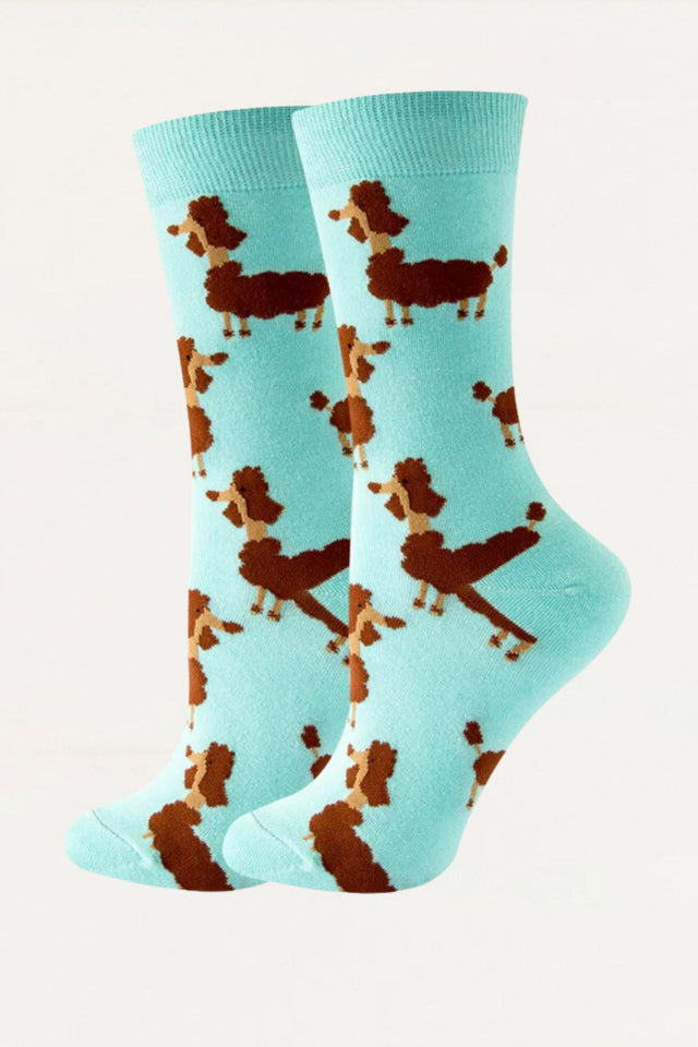 Socks Poodle Dogs Motif Blue