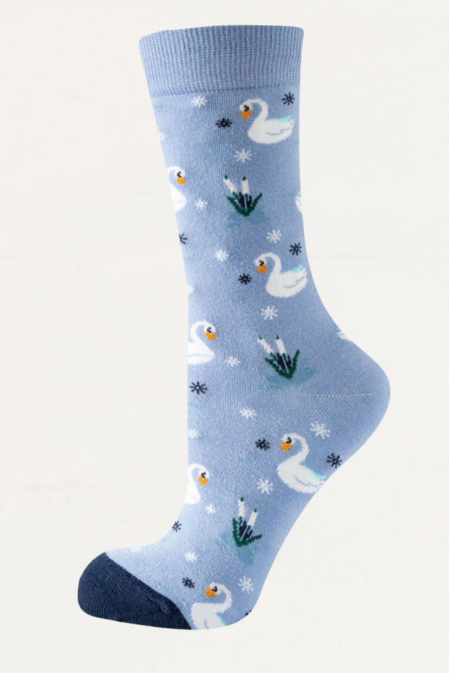 Socks Swans Motif Blue