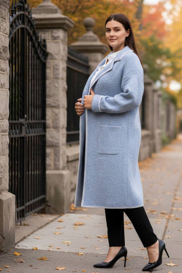 Solana Veste Tricot Coutures Contrastées Poches Femme