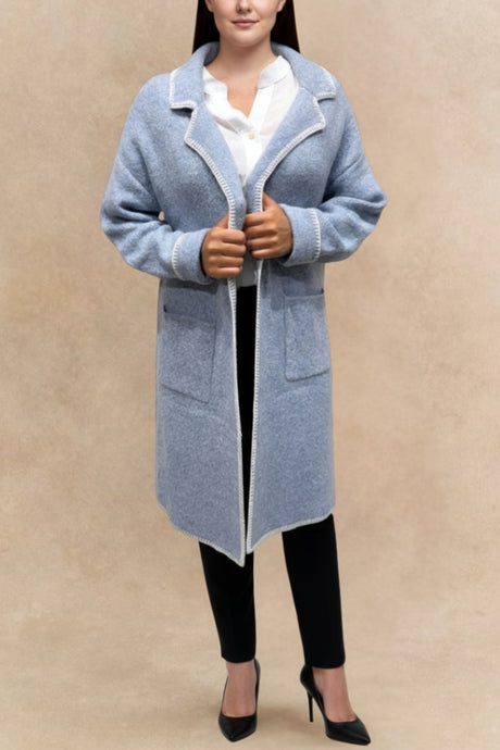 Solana Veste Tricot Coutures Contrastées Poches Femme