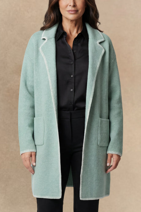 Solana Veste Cardigan Tricot Coutures Contrastées Poches Femme
