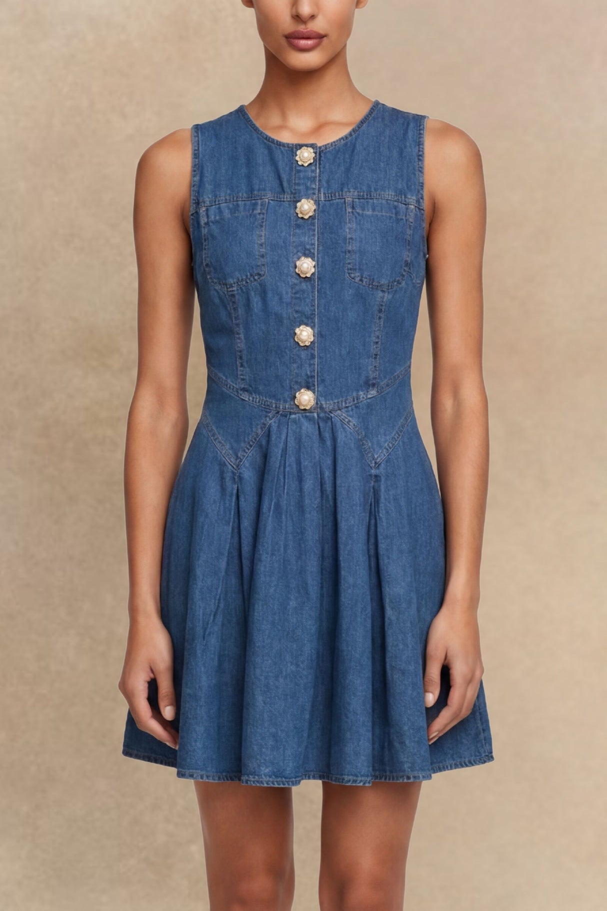 Solange Robe Jean Sans Manches Boutons 