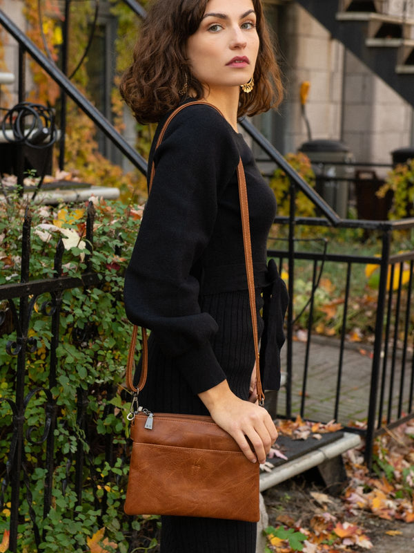 Solar Vegan Leather Bag Crossbody - Onze Montreal Brown Vegan