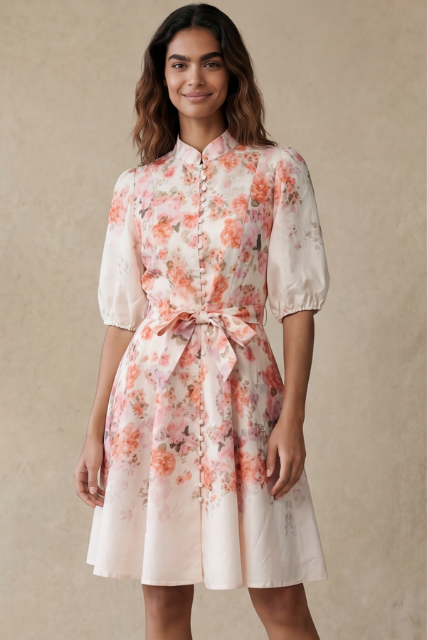 Sonia Robe Blanc Cassé Style Vintage Imprimé Fleuri