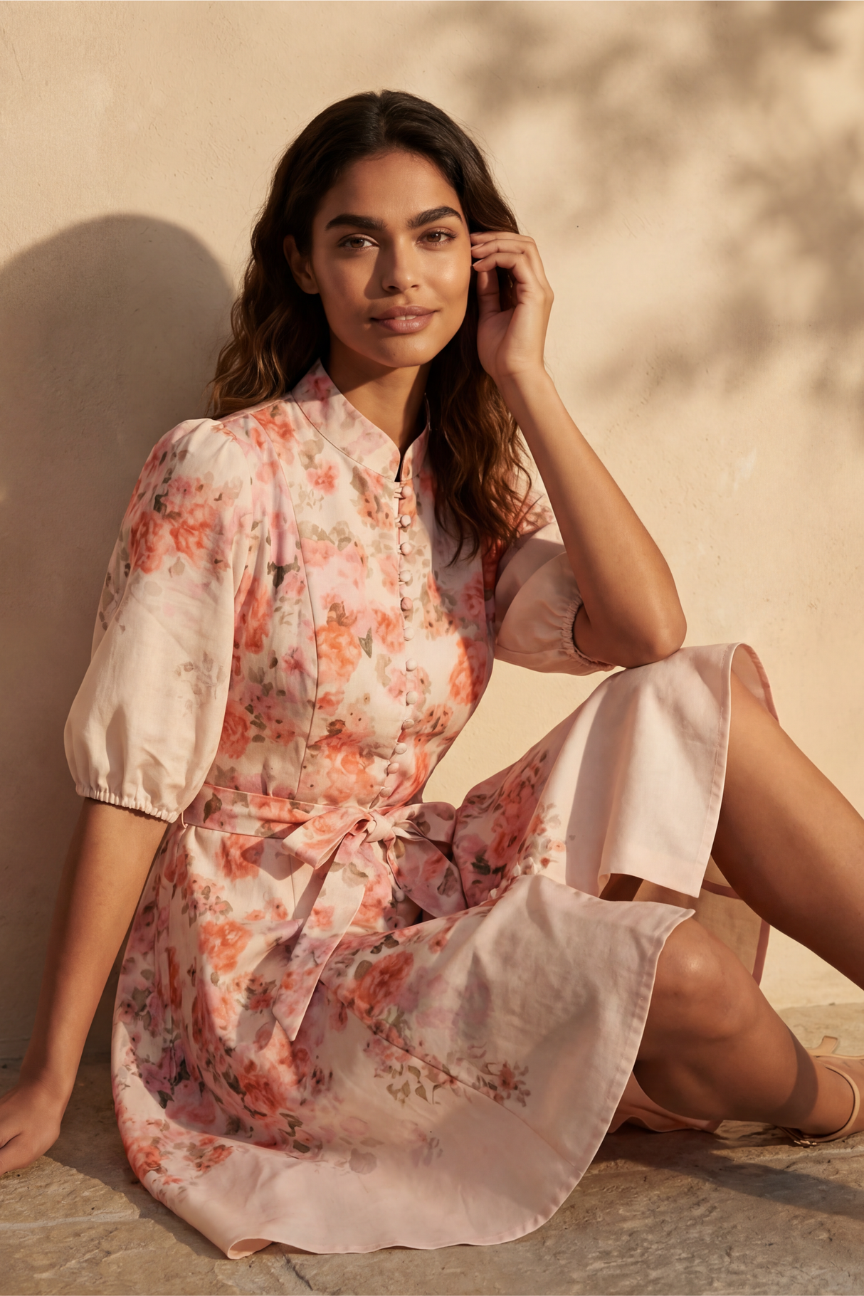 Sonia Robe Blanc Cassé Style Vintage Imprimé Fleuri
