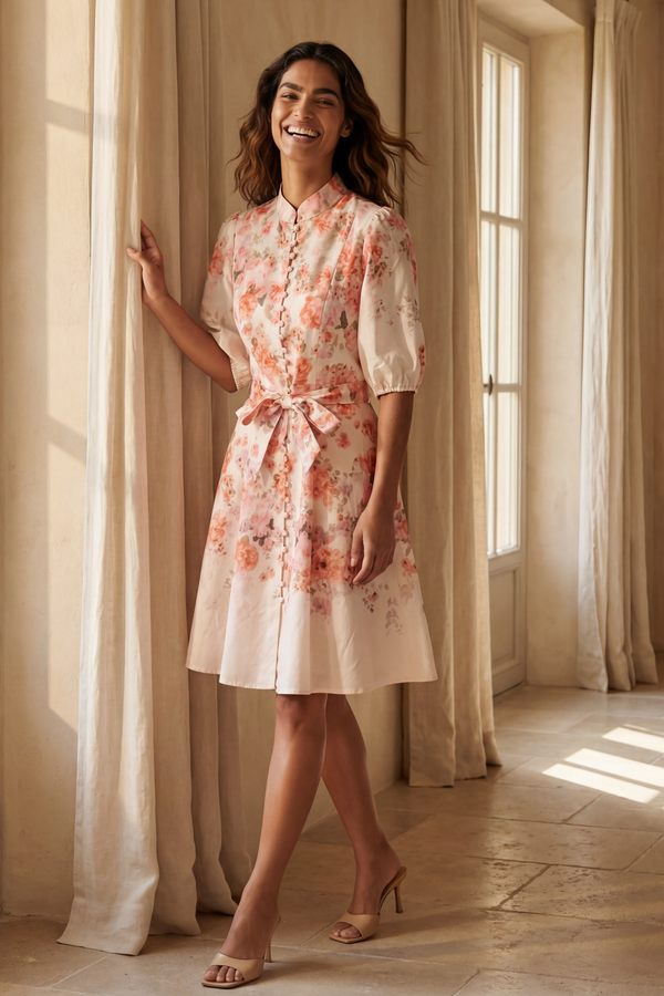 Sonia Robe Blanc Cassé Style Vintage Imprimé Fleuri