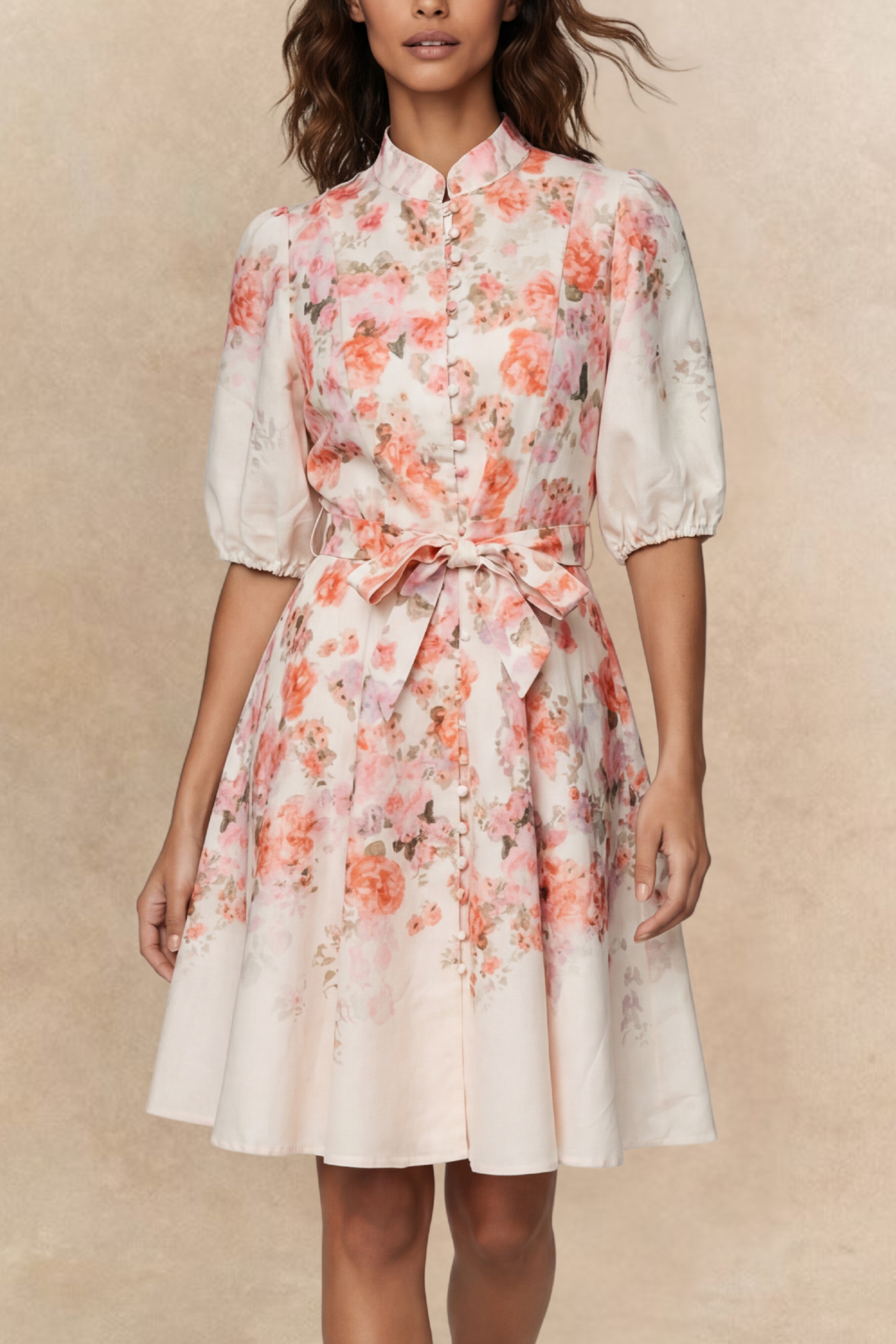 Sonia Robe Blanc Cassé Style Vintage Imprimé Fleuri