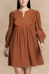 Josephine Split Neck Scallop Detail Corduroy Mini Dress