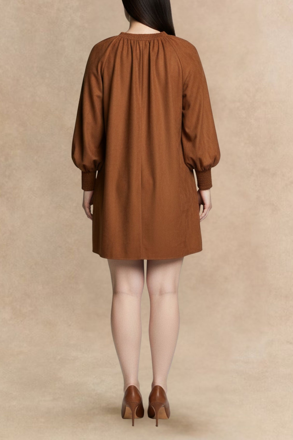 Josephine Split Neck Scallop Detail Corduroy Mini Dress