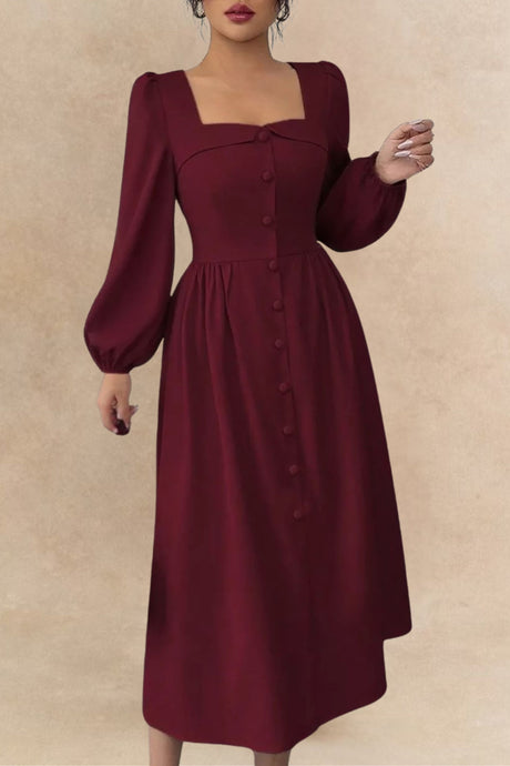 Irène Square Neck Button-Front Midi Dress