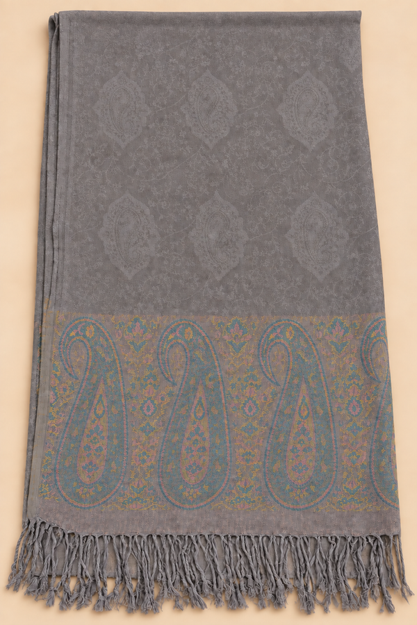 Pashmina Scarf Jacquard Paisley Light Grey