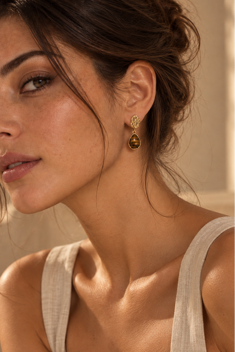 Brown & Gold Teardrop Drop Earrings