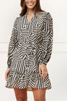 Sylvana Dress Long Puffy Sleeve Geo Print - Onze Montreal Black / XS Annick