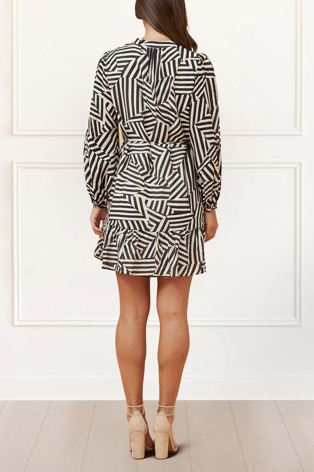 Sylvana Dress Long Puffy Sleeve Geo Print