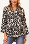 Bessie Top Split V-Neck Printed Blouse Black