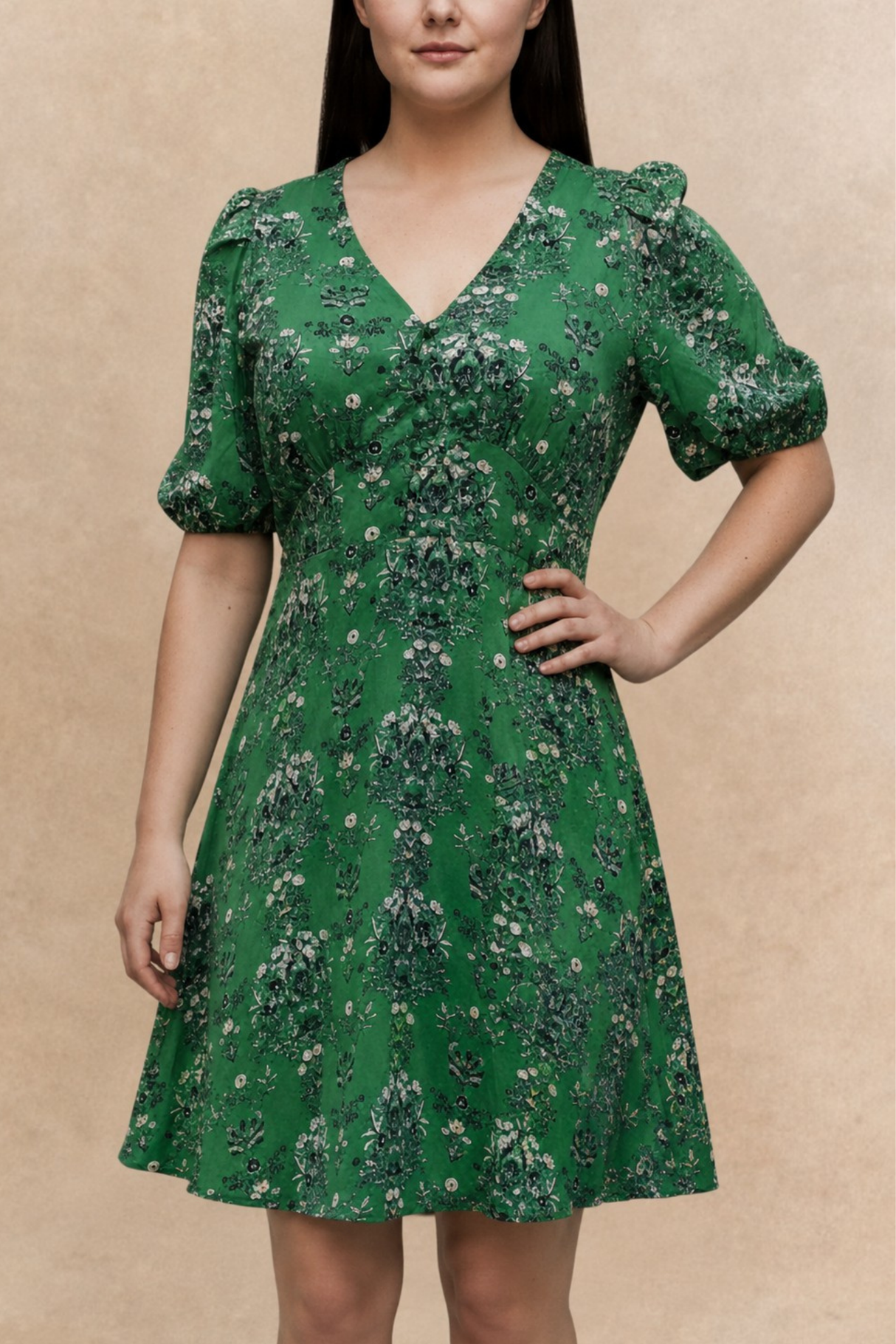 Talia Green Floral Fit & Flare Dress