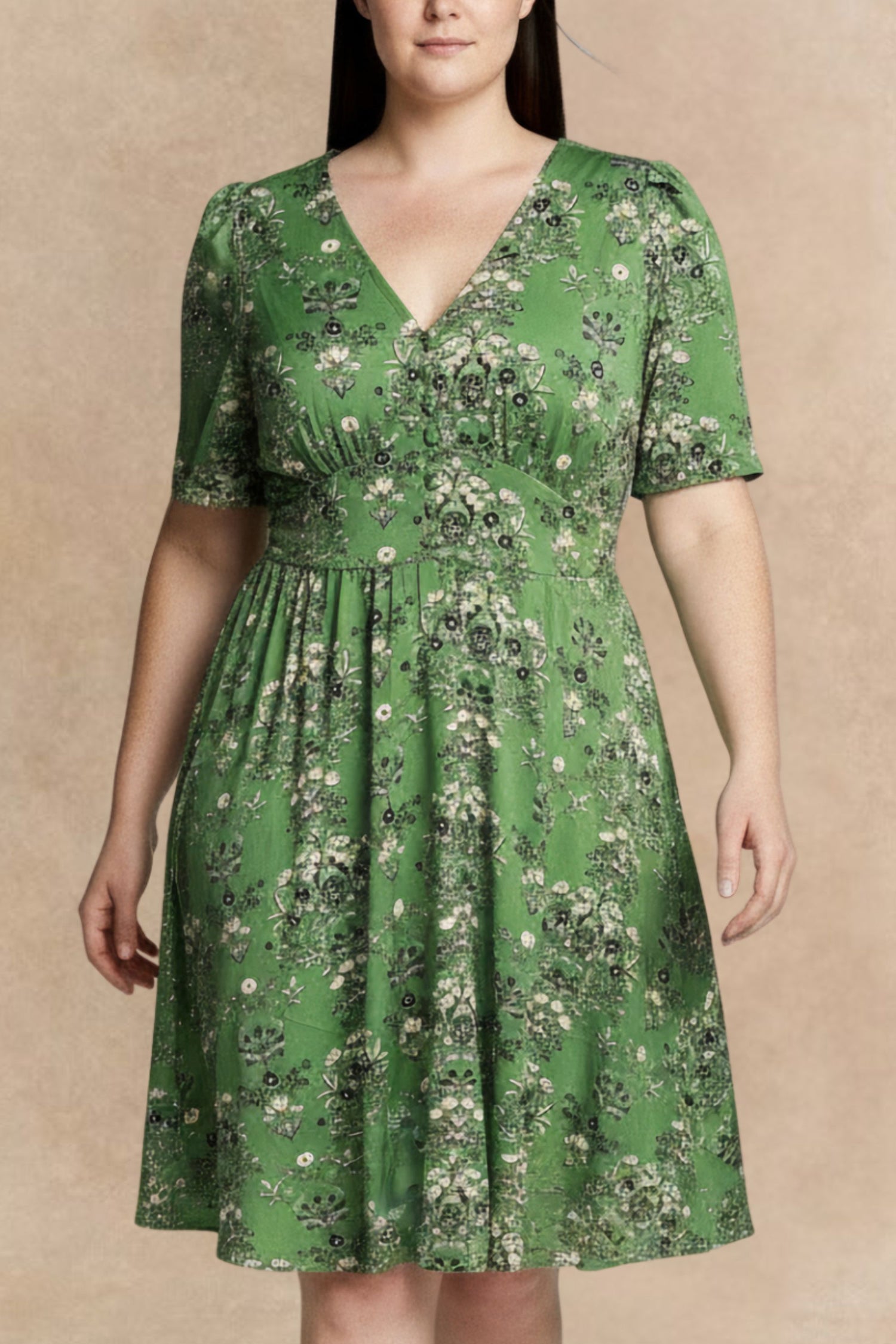 Talia Green Floral Fit & Flare Dress