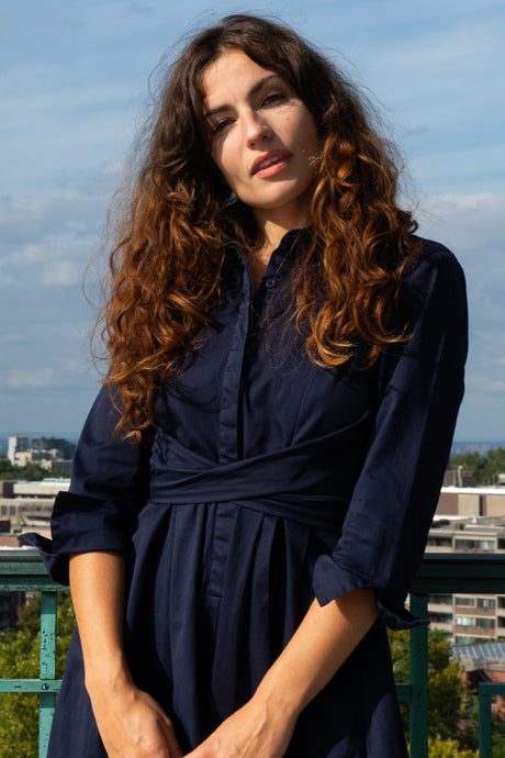 Tessa Shirt Dress Twist Waist Tie Pockets - Onze Montreal Black / XS Annick