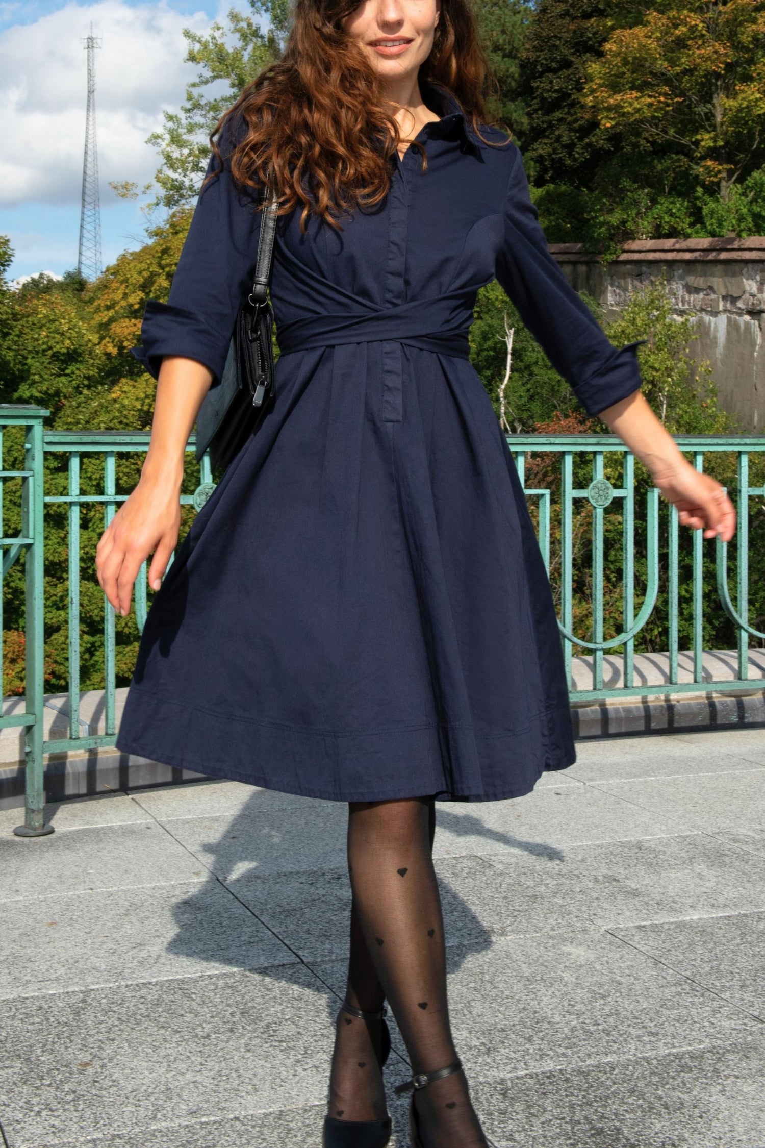 Tessa Shirt Dress Twist Waist Tie Pockets - Onze Montreal Black / XS Annick