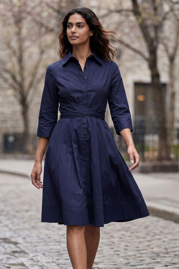 Tessa Robe chemise torsade devant coupe évasée 