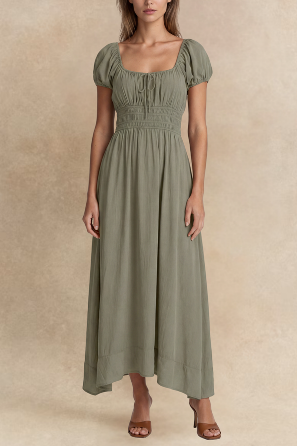 Therese Maxi Taille Smockée Manches Bouffantes