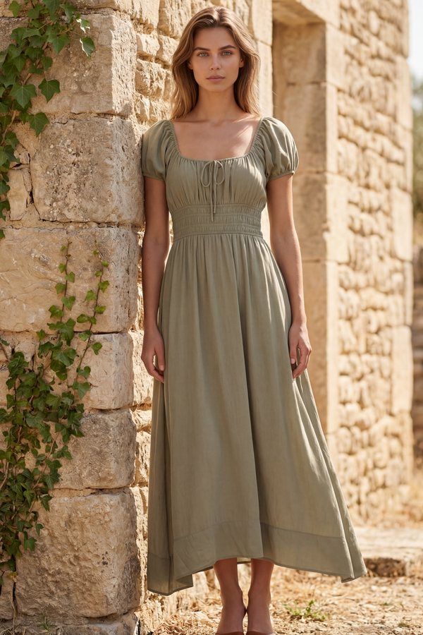 Therese Maxi Taille Smockée Manches Bouffantes