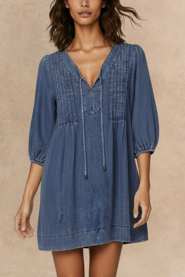 Christella Robe Courte Denim Fluide Col V