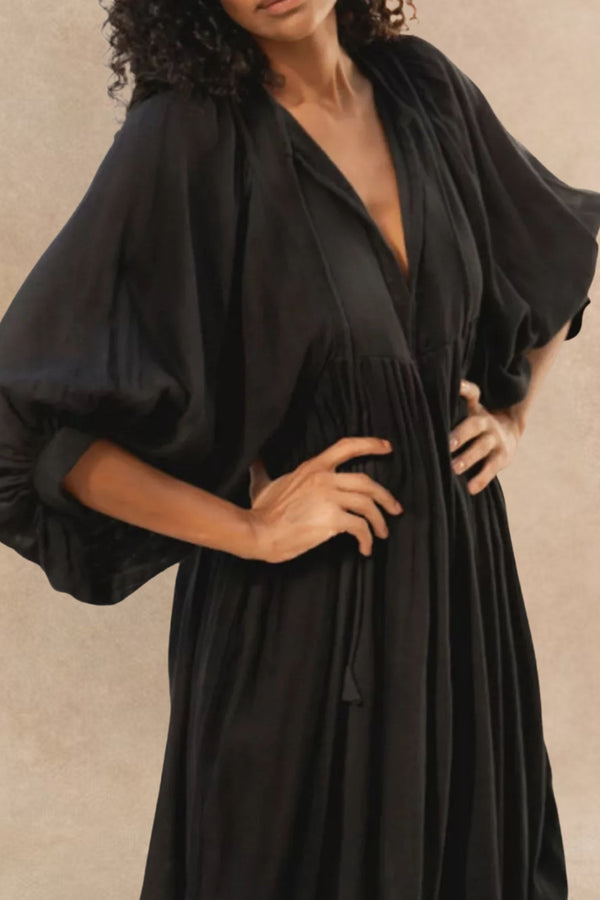 Marjolaine Robe Midi à Col Noué Manches 3/4