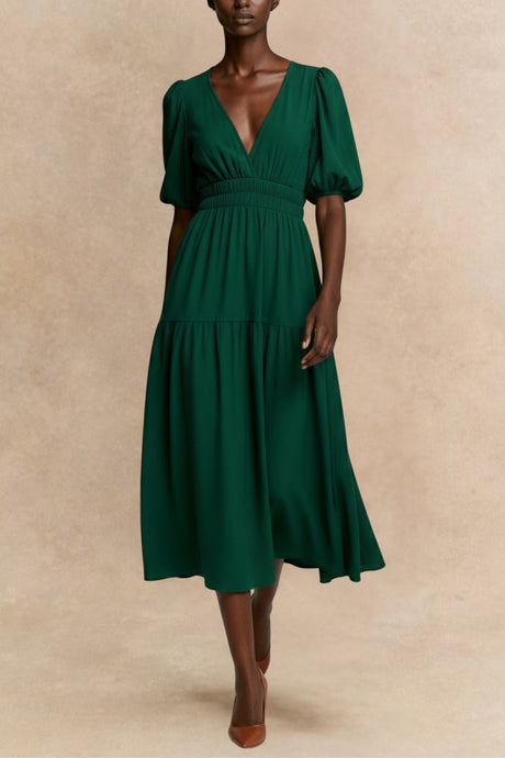 Apoline Tiered Surplice Half Sleeve Midi Dress