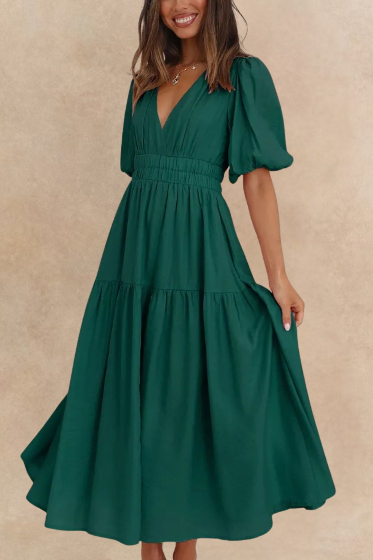 Apoline Tiered Surplice Half Sleeve Midi Dress