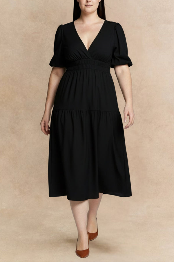 Apoline Robe Midi Fluide Manches Bouffantes