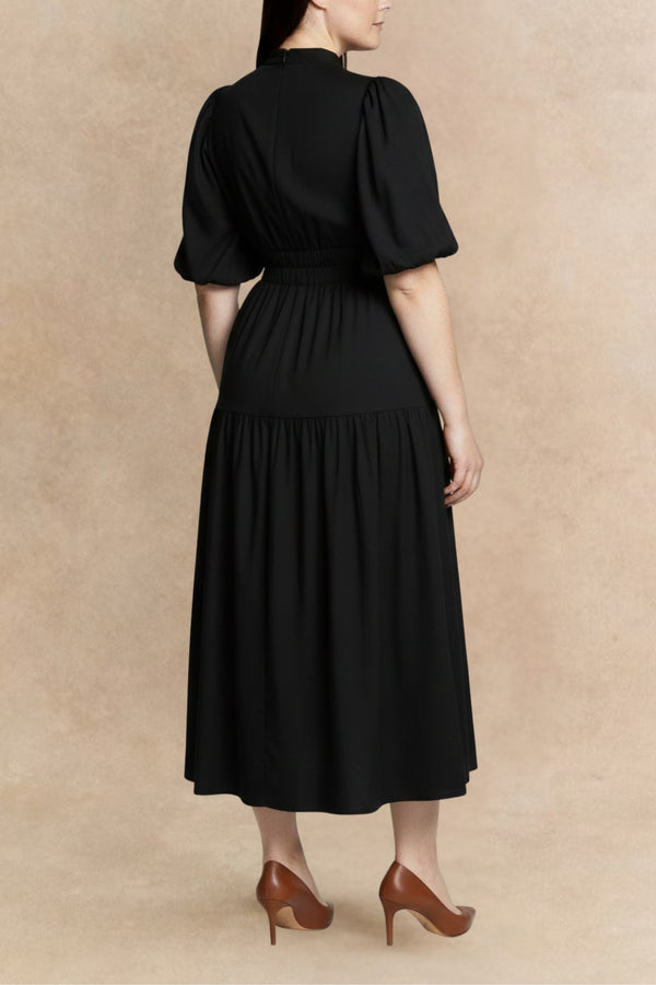 Apoline Robe Midi Fluide Manches Bouffantes