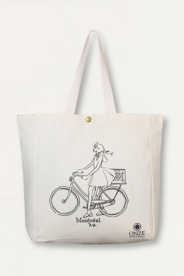 Girl On Bicycle Illustration Canvas Tote Bag