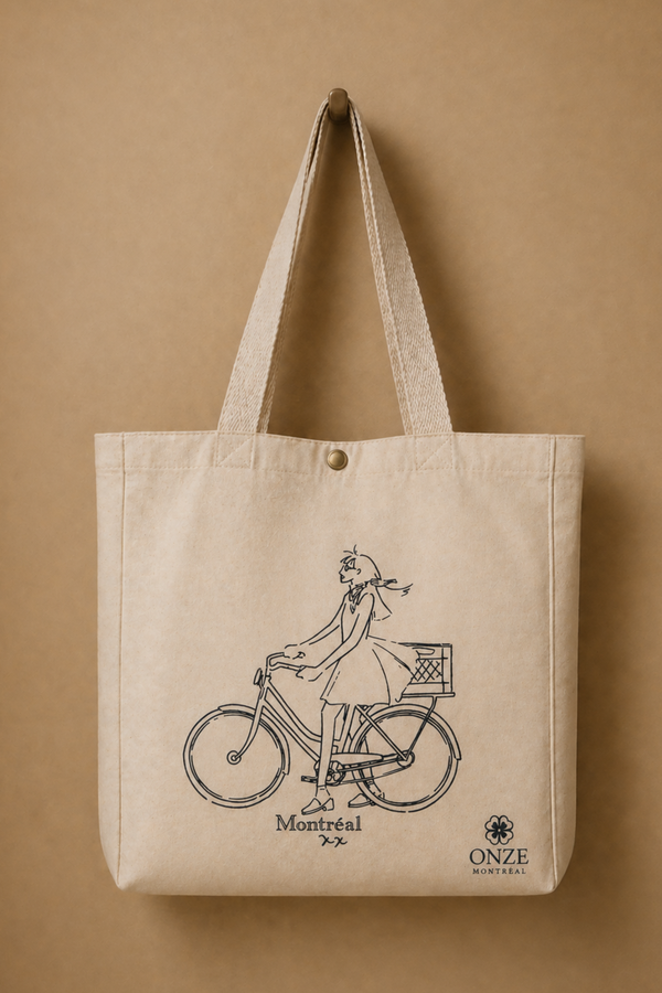 Girl On Bicycle Illustration Canvas Tote Bag