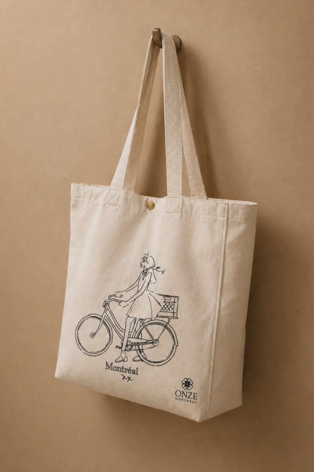 Girl On Bicycle Illustration Canvas Tote Bag
