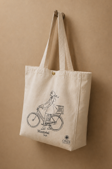 Girl On Bicycle Illustration Canvas Tote Bag