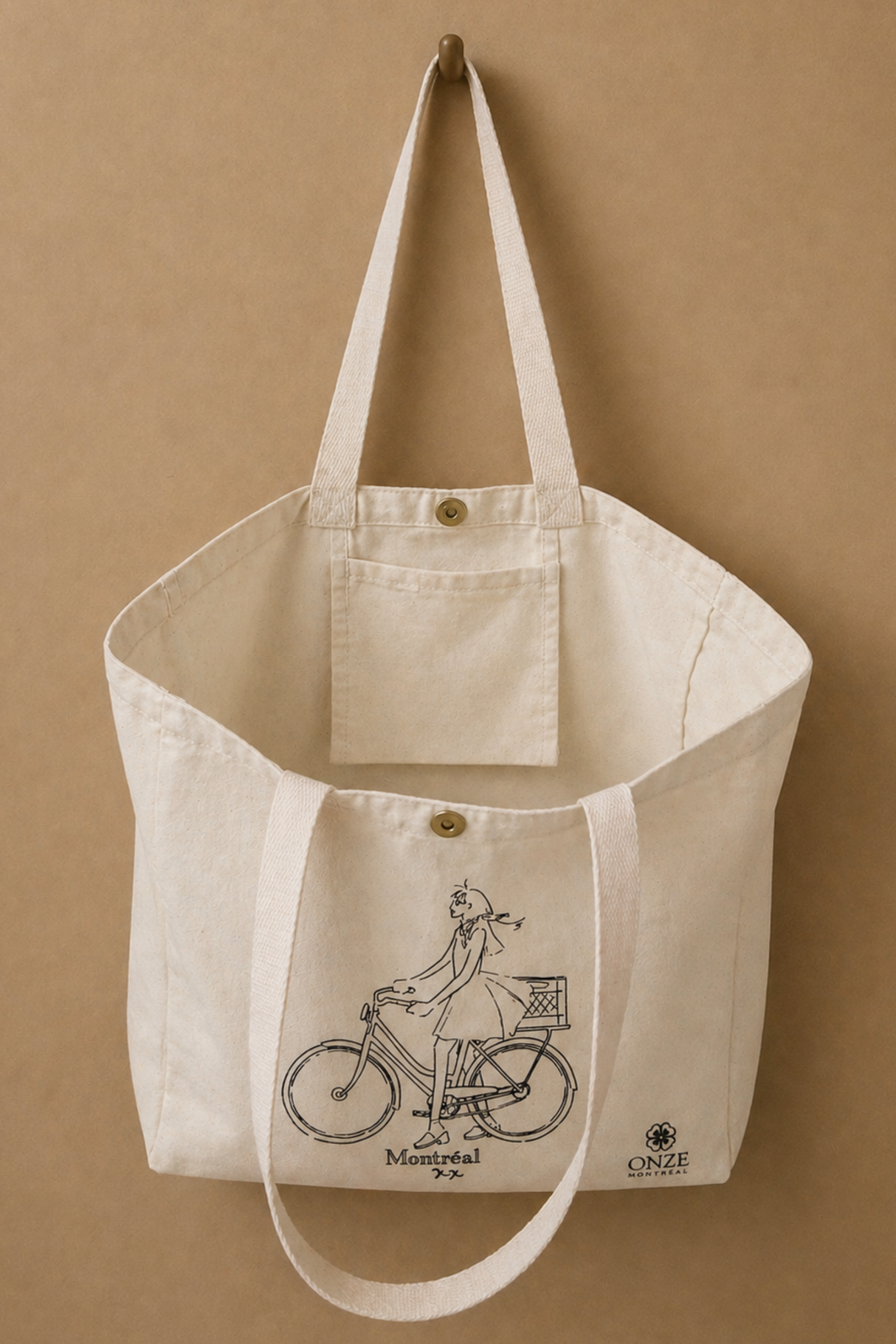 Girl On Bicycle Illustration Canvas Tote Bag