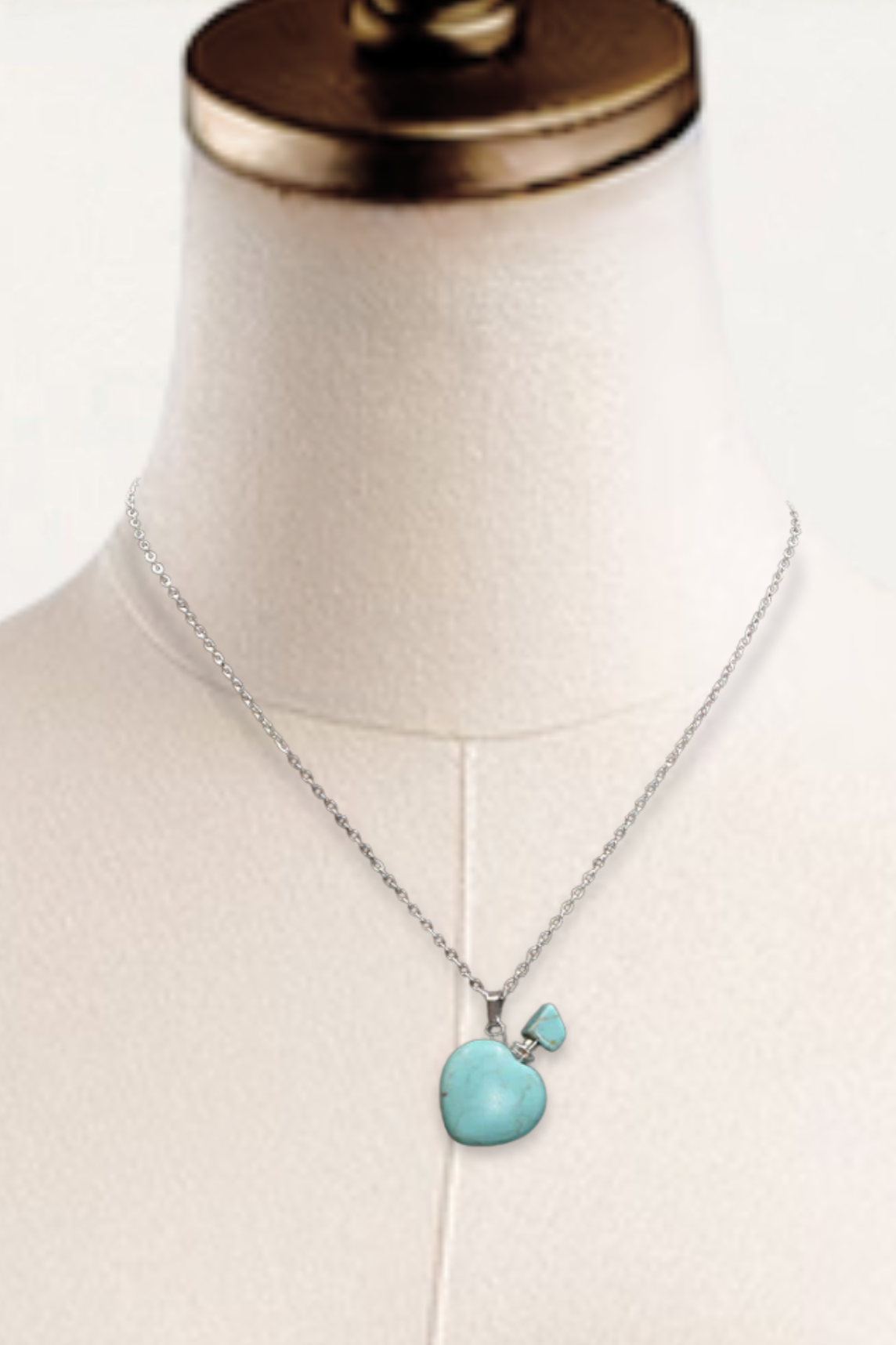 Collier flacon de parfum turquoise – Pendentif cœur avec applicateur