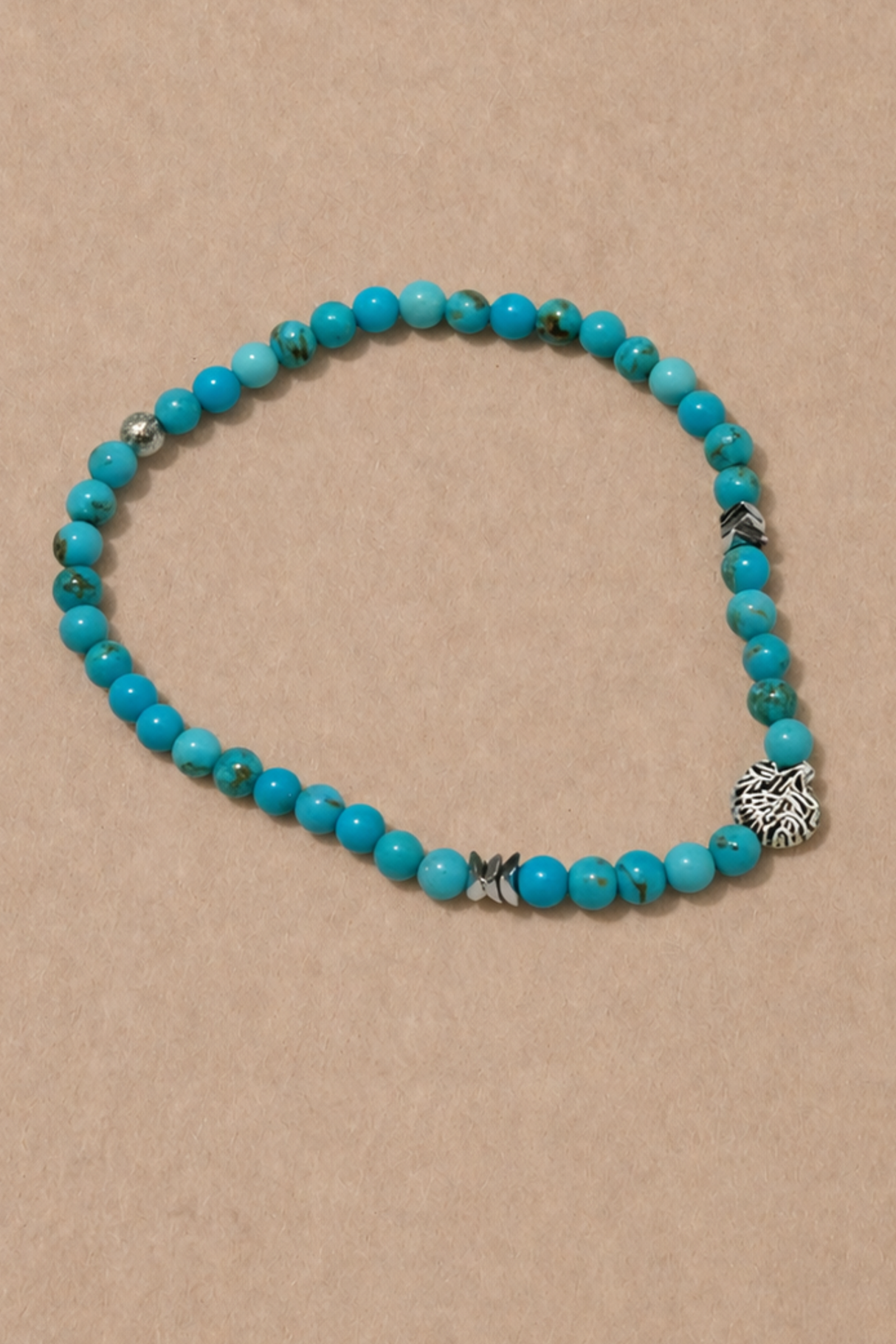 Bracelet Perles Turquoise Charm Argentée