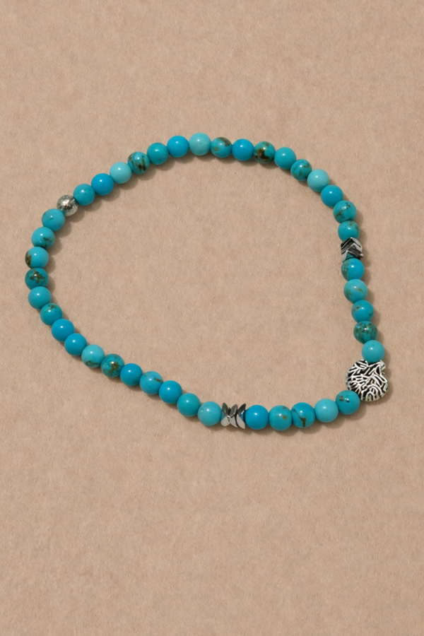 Bracelet Perles Turquoise Charm Argentée