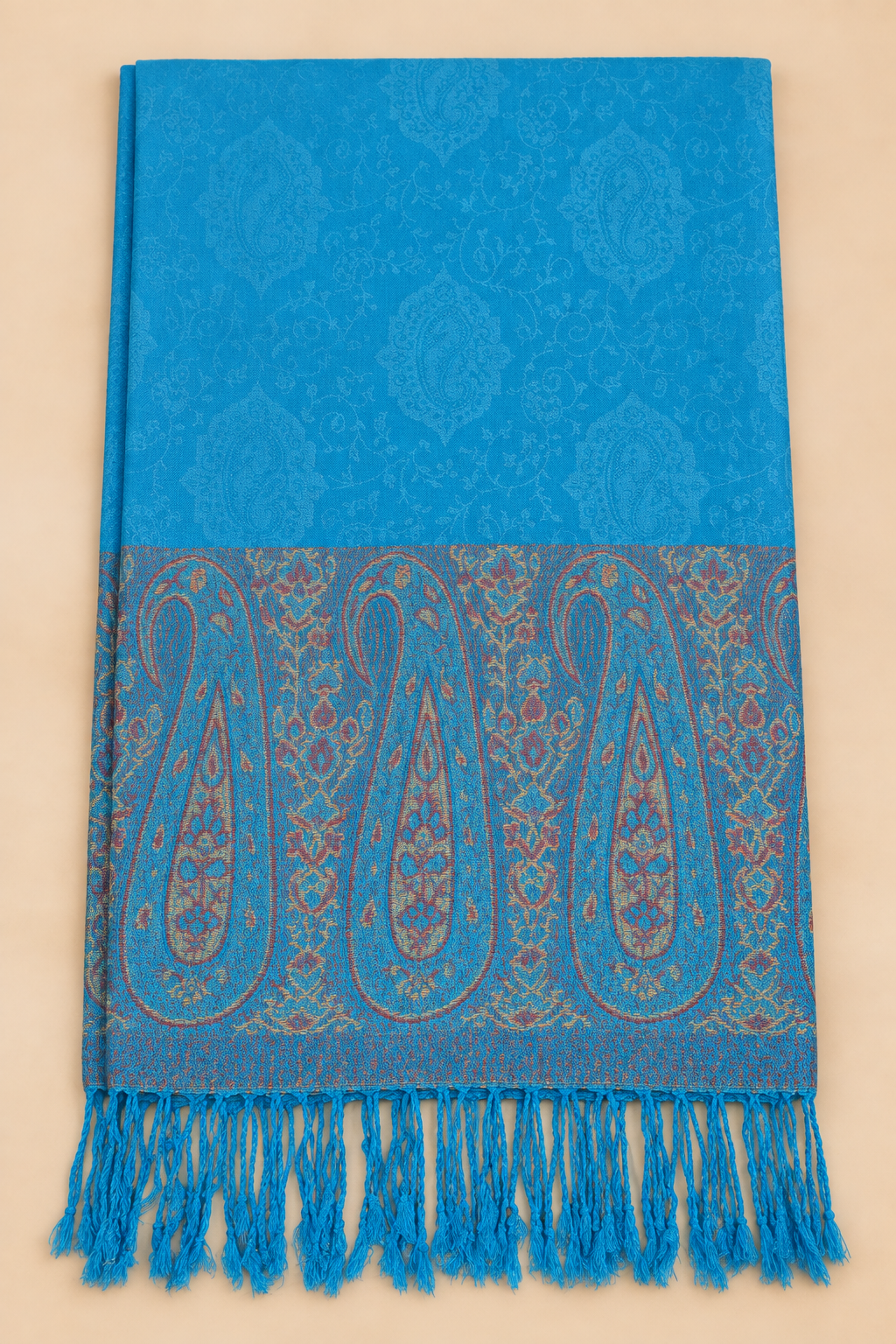 Foulard pashmina jacquard à motifs cachemire bleu