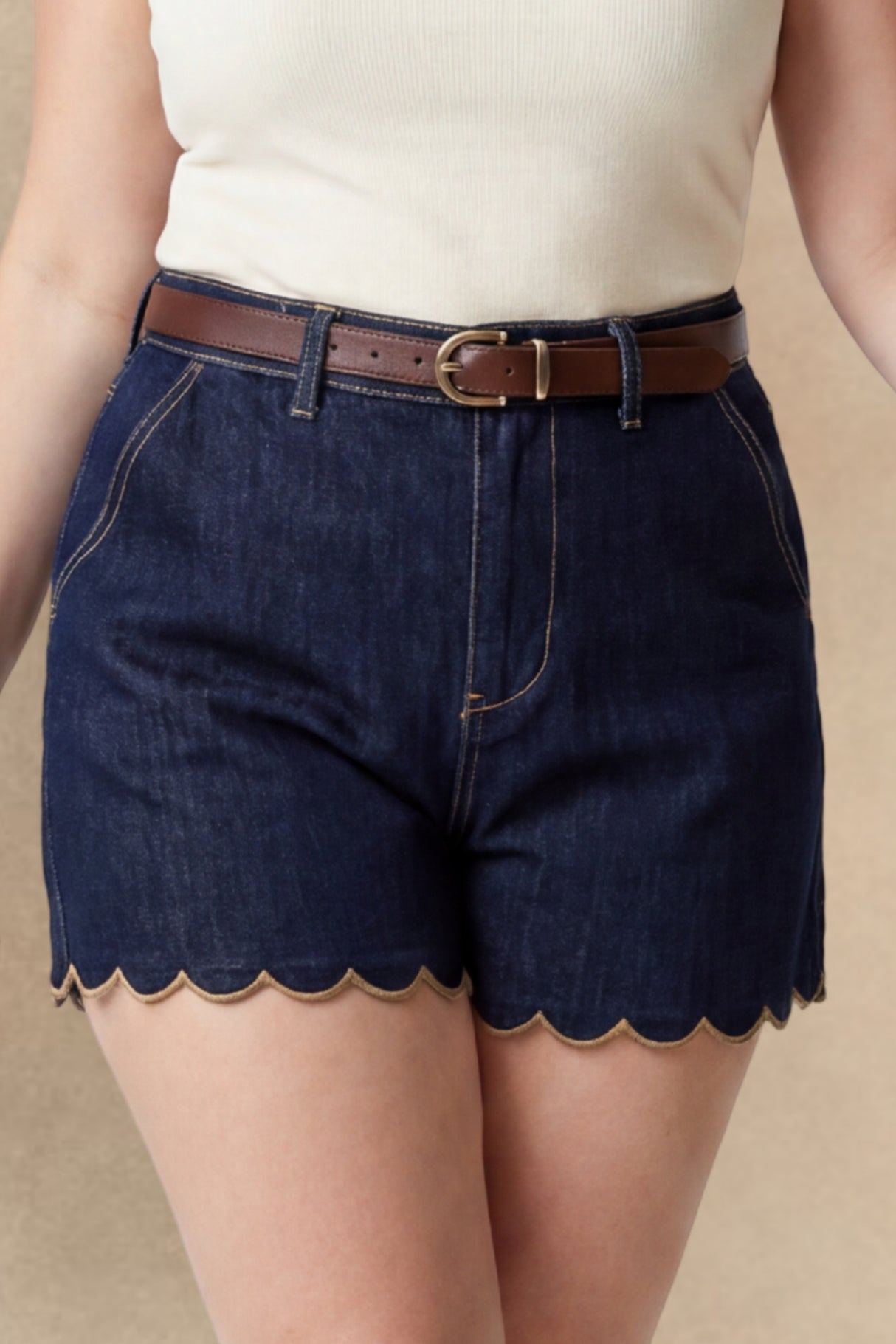Uma Scalloped Hem Denim Shorts