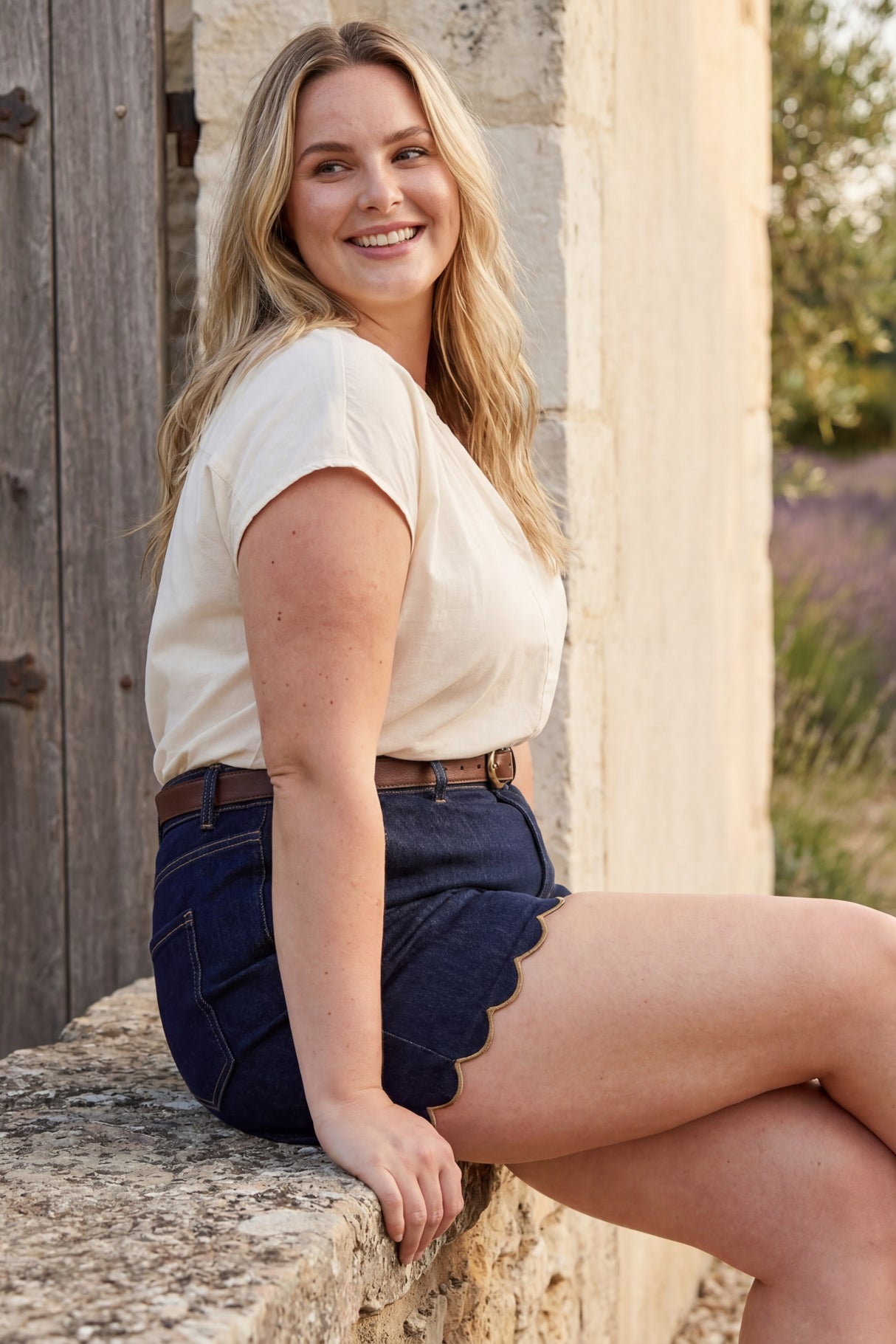 Uma Scalloped Hem Denim Shorts
