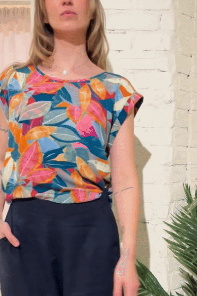 Lolita Top Plants Multi-Color Print Cuff Cap Sleeves
